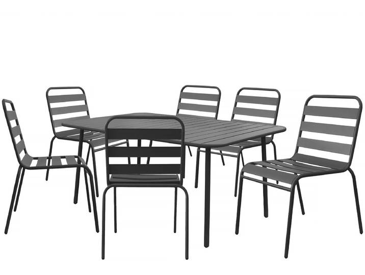 Table et chaises de jardin en métal Bilbao - 6 places - Gris