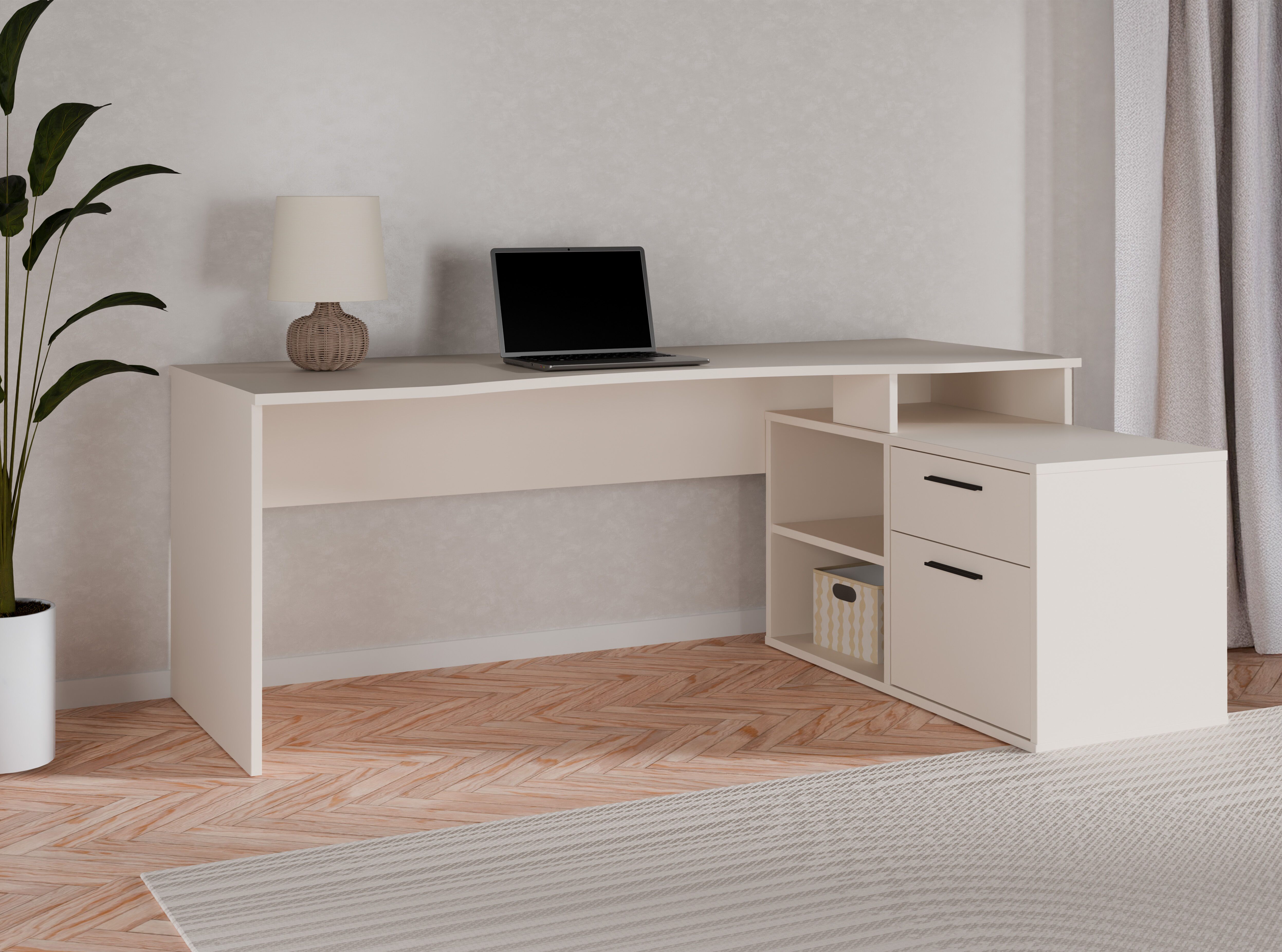 Schreibtisch FORTE "Eckschreibtisch Tezaur", kashmir beige, kashmire beige, kashmir beige, B:200cm H:75,7cm T:121,8cm, Tische, Schreibtisch, mit viel Stauraum, B/H/T 200/75,7/121,8 cm kashmir beige, kashmire beige, kashmir beige B/H/T: 200cm x 75,7cm x 72