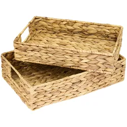 HMF 37260-S2 Deko Tablett, Serviertablett geflochten aus Wasserhyazinthe, 2er Set, Eckig, 35 / 32 cm Breite