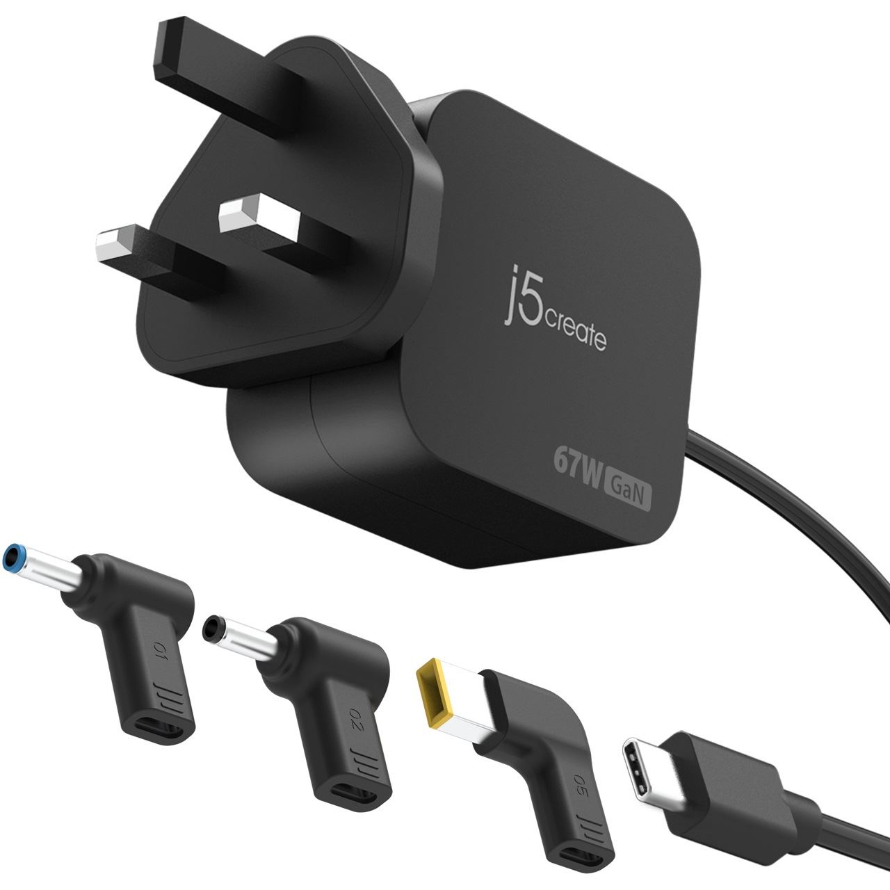 J5CREATE 67W GAN PD USB-C MINI CHARGER WITH 3 TYPES OF DC CONNECTOR - U