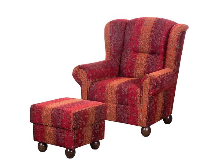 Ohrensessel Webstoff Rot Rot/Rot Webstoff mit Hocker 91 x 99 x 90cm