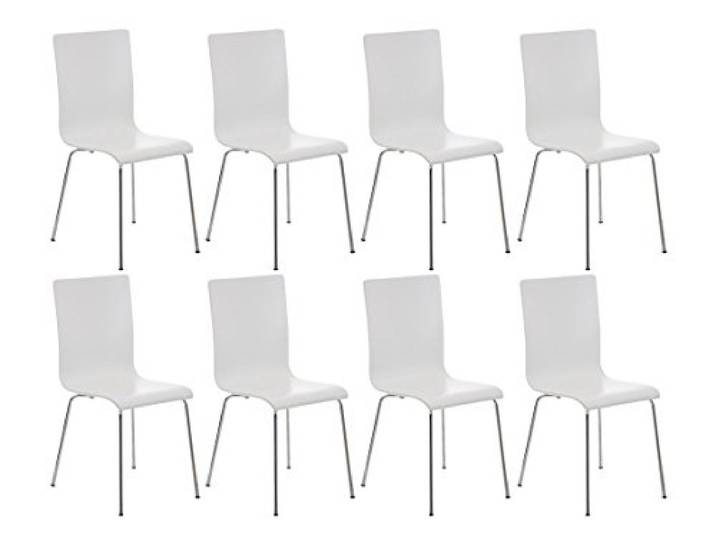 CLP 8er-Set Wartezimmerstuhl Pepe mit ergonomisch geformten Holzsitz und Metallgestell I 8X Konferenzstuhl erhältlich, Farbe:weiß