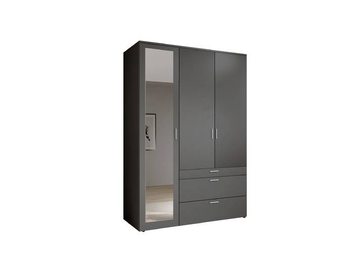 Kleiderschrank graphit mit Spiegel - 135 cm - 3-türig - VESALA