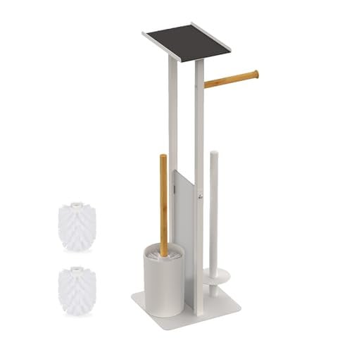 Relaxdays toiletbutler met wc-rolhouder, reserverolhouder, toiletborstel en plankje, wit