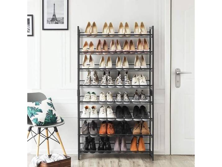 SONGMICS Meuble à Chaussures de 8 Niveaux pour 40 paires chaussures Ensemble de 2 Étagères Empilable de 4 Niveaux Noir LMR08B