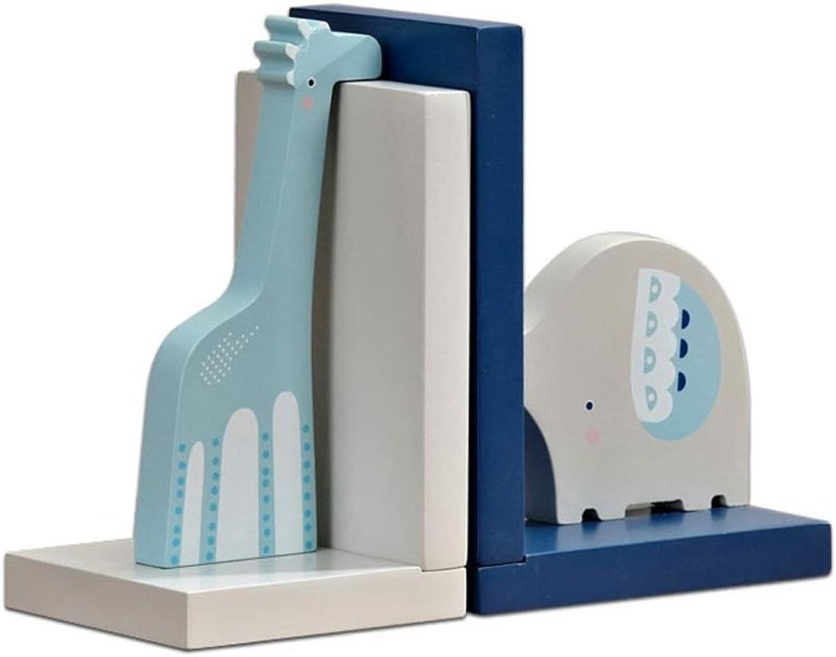 Houten Boekensteunen Olifant Decoratie Blauw Wit Hoogte: 15,8 cm