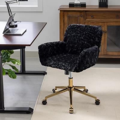 GDFStudio - Modern Upholstered Swivel Home Office Chair with Golden Metal Base and Artificial Rabbit Hair Comfort