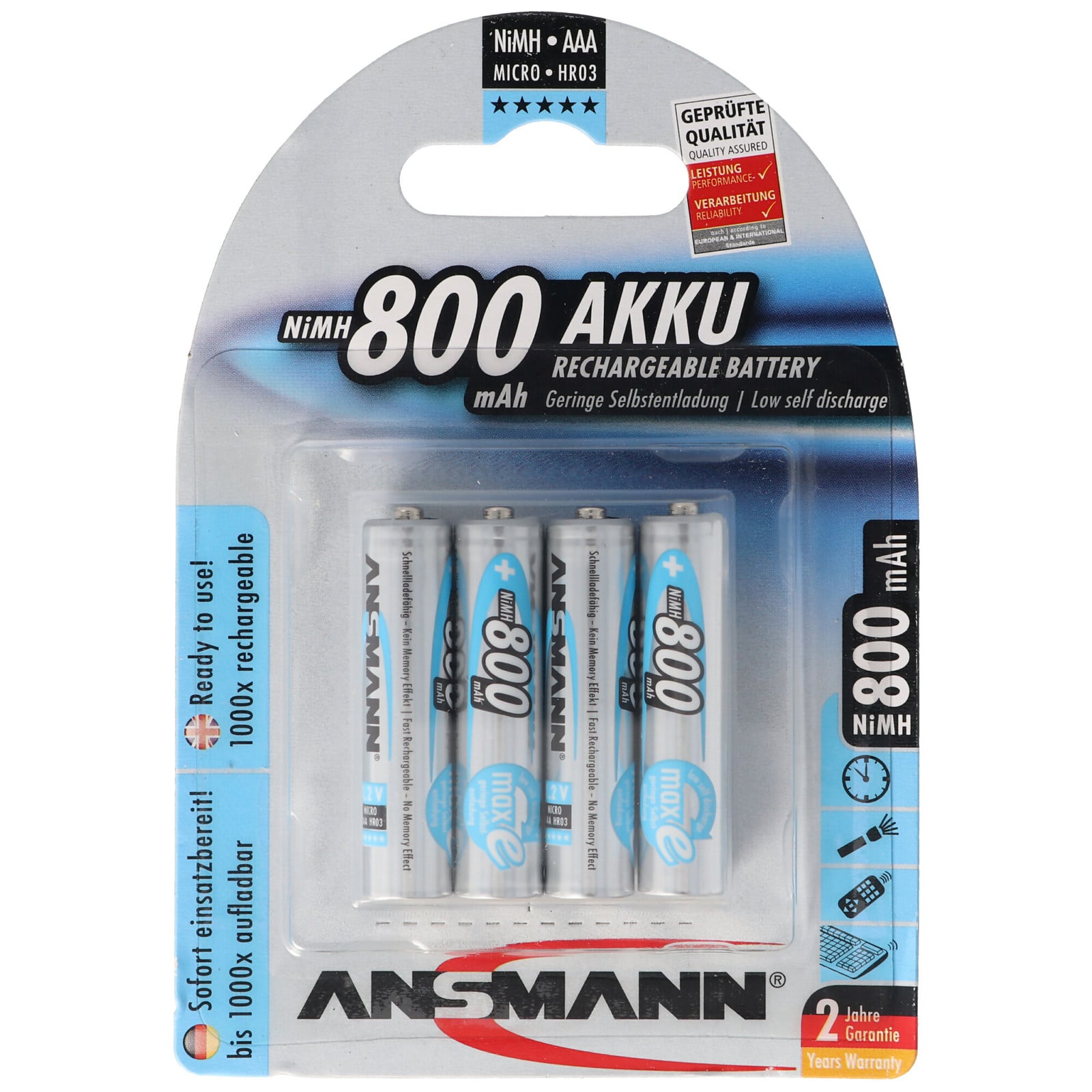 Ansmann maxE Micro AAA batterijen, 4 stuks per blisterverpakking