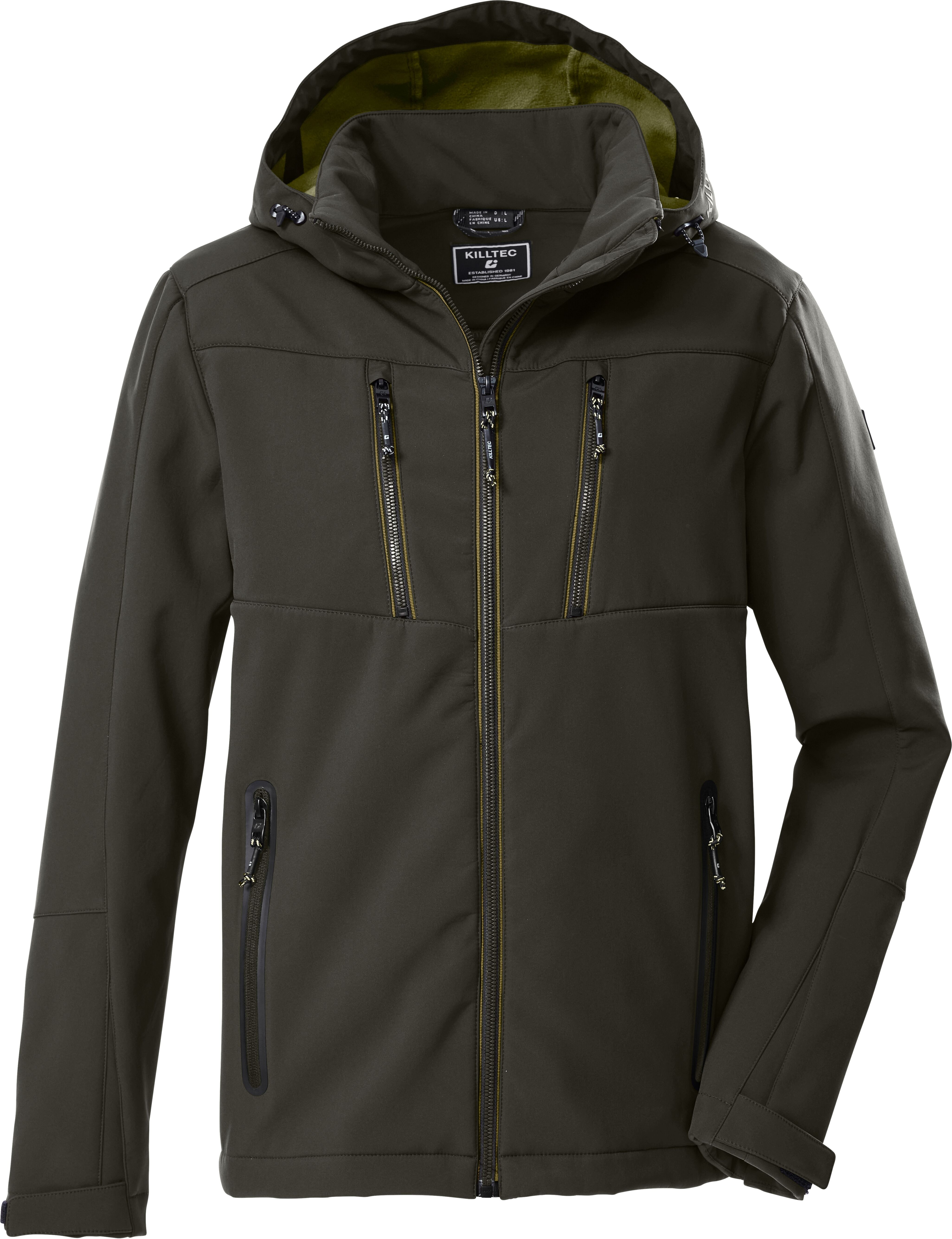 Softshelljacke KILLTEC "KOW 79 MN SFTSHLL JCKT", Herren, Gr. XXL, grün (dunkeloliv), Softshell, Obermaterial: 92% Polyester, 8% Elasthan, Jacken Softshelljacke, mit verstell- und abnehmbarer Kapuze, atmungsaktiv, wasserabweisend dunkeloliv XXL