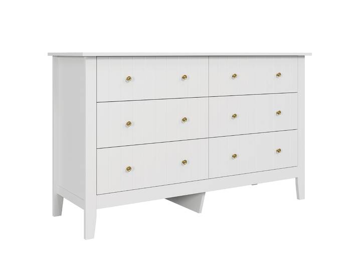 Getone Commode Chambre,Commode avec 6 Tiroirs,Commode Blanche,Meuble de Rangement pour Chambre adulte Salon 133x45x79.5cm Moderne en Bois