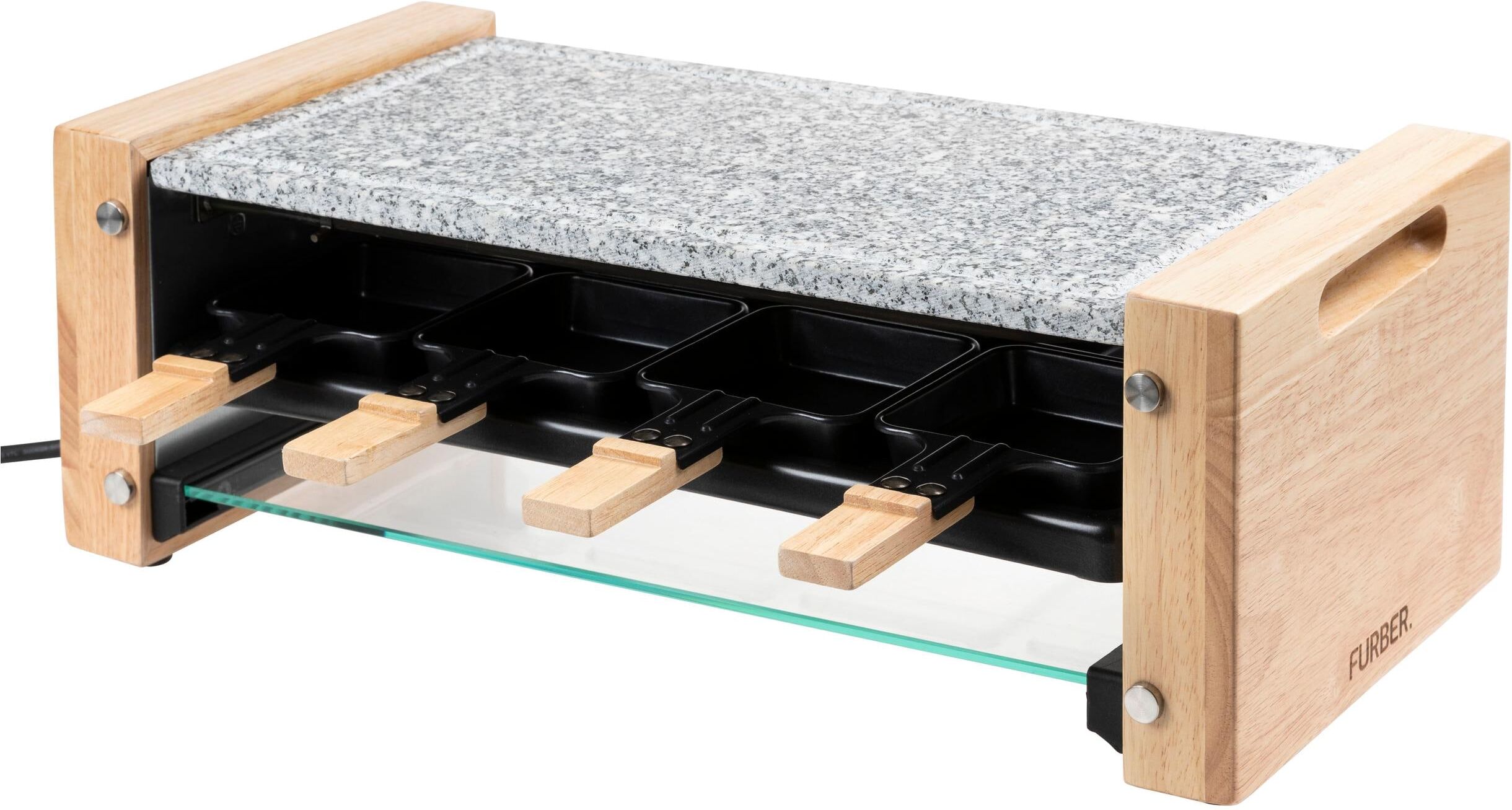 FURBER Raclette "Raclette-Grill 8P Holz/Stein", grau, Raclettes, Raclette grau Einheitsgröße