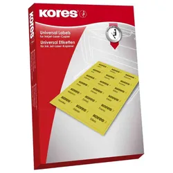 Kores, Etiketten, Universal-Etiketten, 70 x 42,3 mm, gelb, 100 Blatt ohne Rand