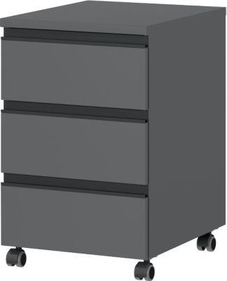 Rollcontainer Aalborg, 3 Schubladen, je 10 kg Traglast, Teilauszug, Metallgriff, feststellbar, B 400 x T 500 x H 630 mm, graphit