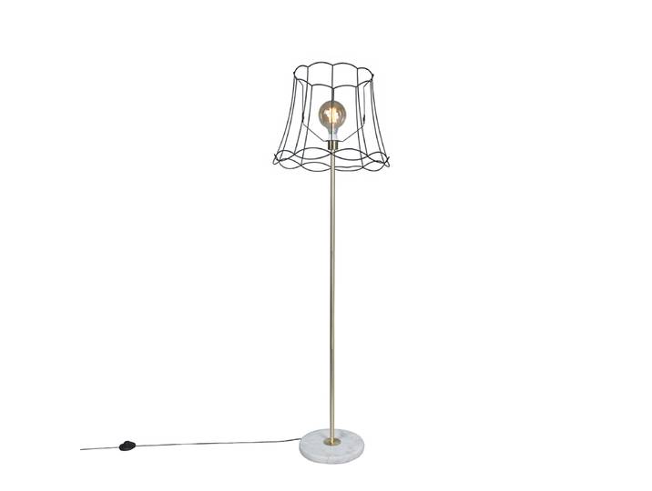 Lampadaire rétro en laiton avec abat-jour Granny Frame noir 45 cm