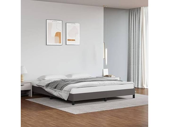 Kunstleder Bettgestell mit Stützbeinen Sperrholzlatten Grau 180x200 cm Bettgestell Grau 180x200 cm Kunstleder Bettrahmen Mit Kopfteil Stabil Holz Lattenrahmen Schlafzimmer Möbel Ohne Matratze