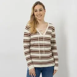 EVA LUTZ Pullover V-Ausschnitt mit Kordel figurumspielend