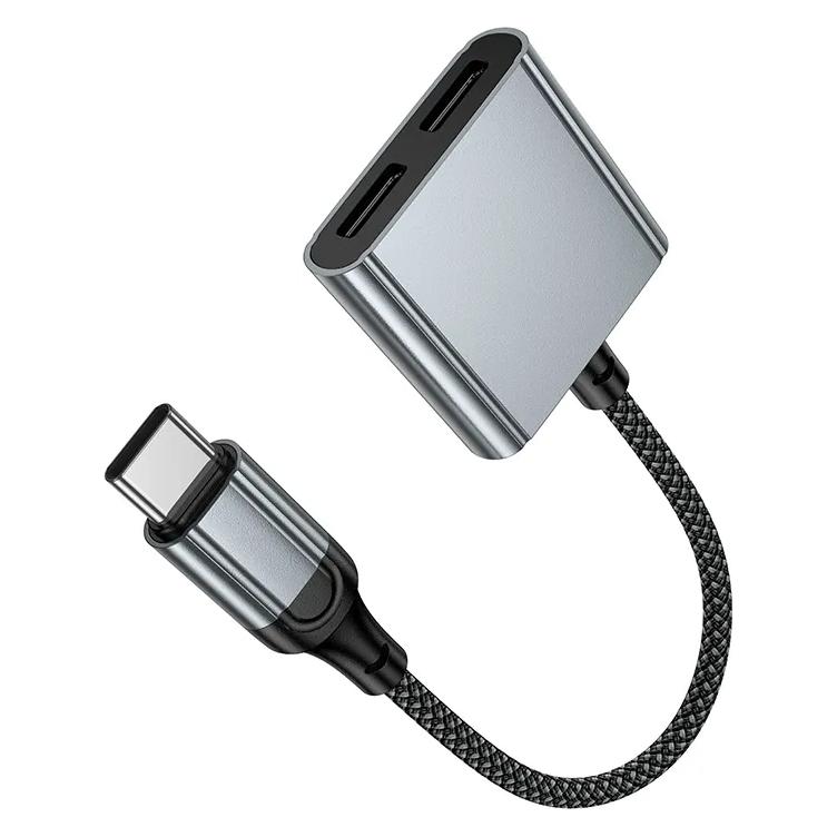 Hoco Cable Adapter AUX USB C to 2x USB C max 10W UPA34A UPA34A gray (USB-C, USB-C) (71382101)