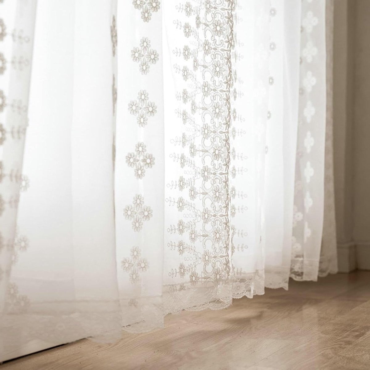 Wit Kant Vitrage Gordijn met Borduurpatroon voor Keuken Decoratie, H45 x B132 cm