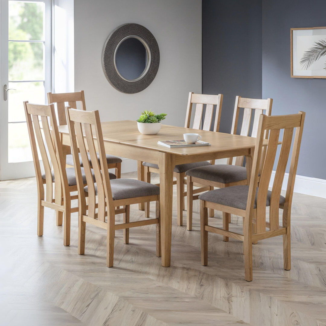 August Grove Mapleview 48cm H Linen Upholstered Slat Back Side Chair in Brown Oak Wood 101cm H X 45cm W X 58cm D