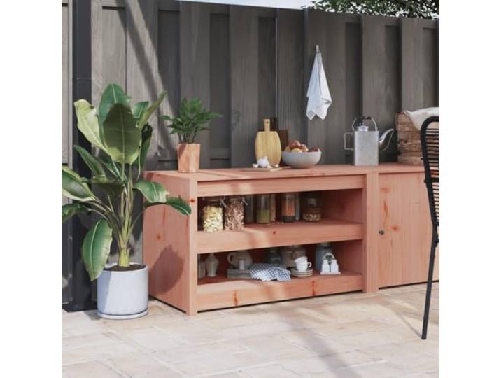 Outdoor-Küchenschrank MEPPEL 106 x 55 x 64 cm aus Massivholz Unbehandeltes Douglas-Massivholz, modulares Design, großer Stauraum, Wandbefestigung im Lieferumfang enthalten, Montage