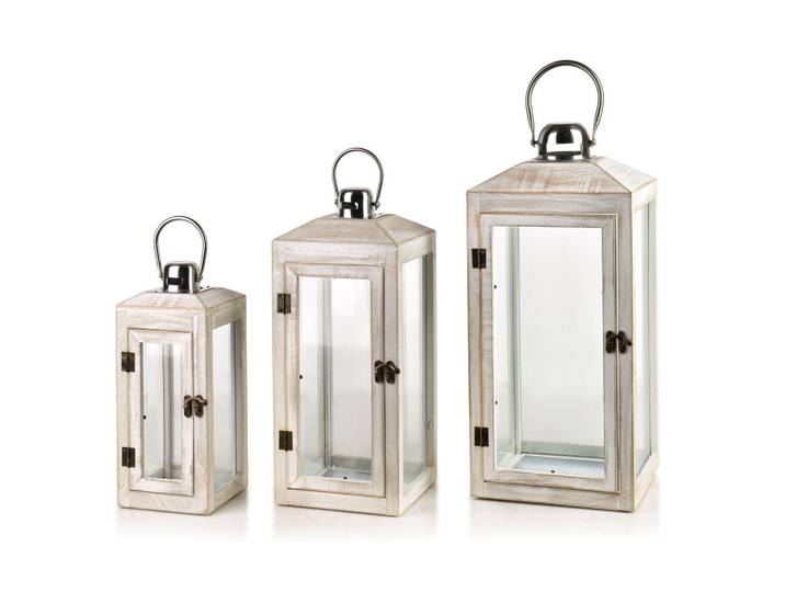 Mondex Laterne Levi 3er Set Beige 20/20/47 cm Holz, 20x47x20 cm, Dekoration, Laternen & Windlichter, Windlichter