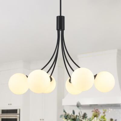 Zjvaive 6-Light Modern Dimmable Globe Chandelier with Milk White Glass Shades for Dining Room