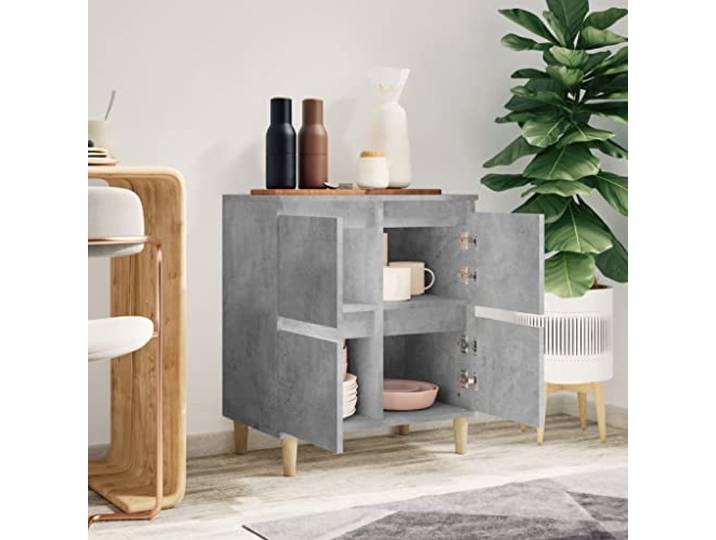 KTHLBRH Anrichte grau Beton 60 x 35 x 70 cm Technisches Holz, Eukalyptusholz, großer Raum, Displayfunktion, einfache Montage