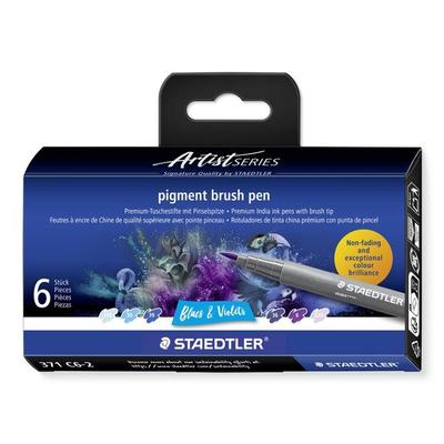 STAEDTLER Schreib- und Zeichbedarf pigment brush Fasermaler Pinselspitze, Blues&Violets, 6er Set