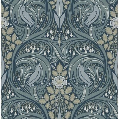 Seabrook Designs Birds Ogee Botanical Unpasted Wallpaper