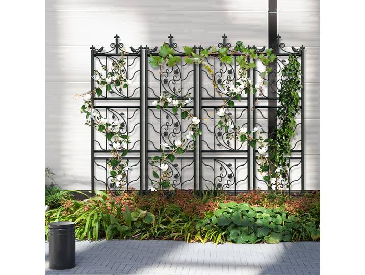 Trellis de jardin décoratif de 71 pouces, grand clôture métallique d'extérieur, panneau en treillis noir, décor d'angle de cour pour plante grimpante et fleur