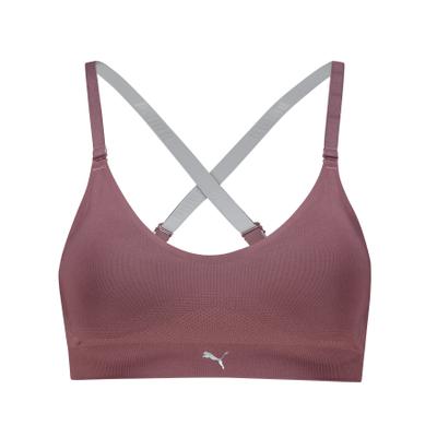 Sport-Bustier PUMA "PUMA WOMEN 3D KNIT SPORT TRIANGLE TOP 1P", Damen, Gr. L, N-Gr, lila (rich cocoa), Feinstrick, Obermaterial: 89% Polyamid, 11% Elasthan, BHs, wendbare und verstellbare Träger für einen personalisierten Look