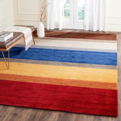 SAFAVIEH Handmade Himalaya Orange/ Multicolored Stripe Wool Gabbeh Rug