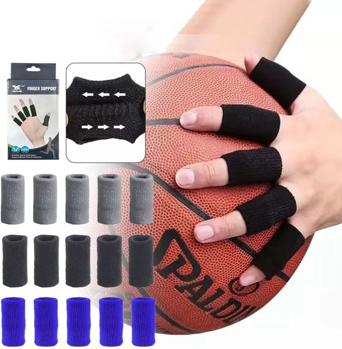 INF 20er-Packung Sport-Fingerlinge - Atmungsaktiver, elastischer Fingerschutz Blau