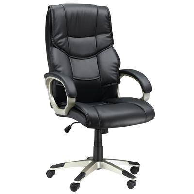 MODFU Bürostuhl ergonomisch höhenverstellbar Wippfunktion 124x68x73 cm Drehstuhl mit Armlehnen und Rollen Kunstleder Schwarz Metallgestell