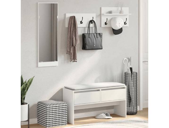 Blanc Ensemble de meubles de couloir 4 pcs - Montage simple - blanc - Bois d'ingénierie LH7745857