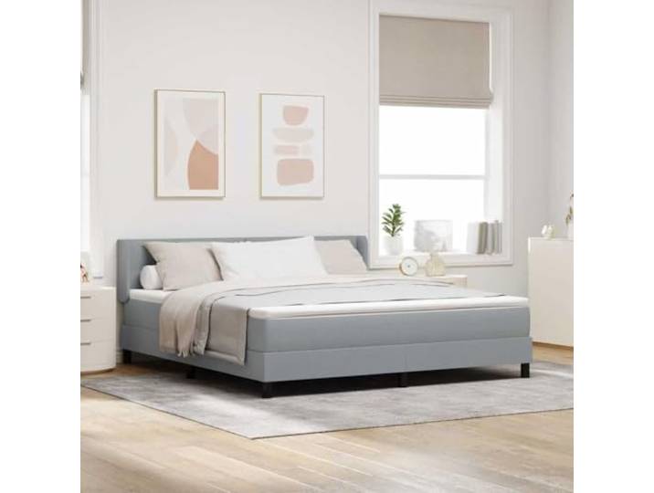 Schlankes Design mit Polyester und Kiefernholz Modernes Boxspringbett Boxspringbett mit Matratze Hellgrau 200x180 cm Polyester Bett mit verstellbarem Kopfteil und Topper