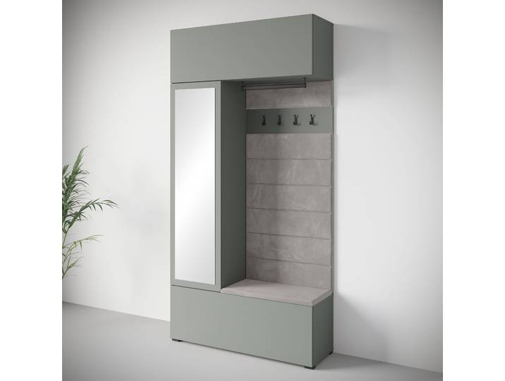 Garderoben-Set HOME AFFAIRE TEJO , salbei, B:115cm H:231,9cm T:37,5cm, Holzwerkstoff, Kastenmöbel-Sets, Garderoben-Set, Spiegel Schrank Element flexibel links/rechts einsetzbar
