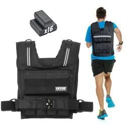 VEVOR Verstellbare Gewichtsweste 15,85 kg Gewichtsweste mit Eisengewichten & Schulterpolster & Reflektorstreifen, Körpergewichtswesten für Männer & Frauen, Trainingsgerät für Krafttraining