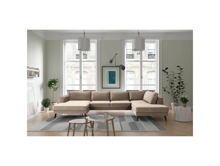 Wohnlandschaft, Hellgrau, 354x85x201 cm, Textil, 6-Sitzer, U-Form, Made in Europe
