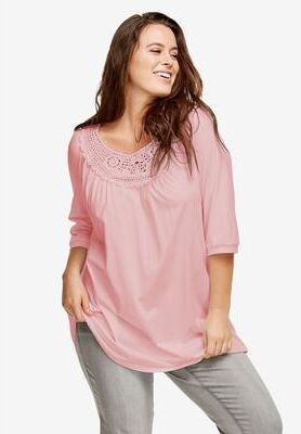 Plus Size Women's Crochet Trim Tunic by ellos in Misty Rose (Size L)