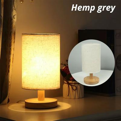 Inspired Finds LED Hessian Wood Bedside Lamp USB Table Reading Light hemp Grey
