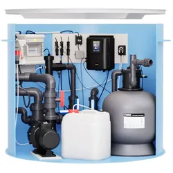 Pool-Technikschacht SaltTec Plus mit Gegenstromanlage, Salzwasserelektrolyse mit pH & Sandfilteranlage