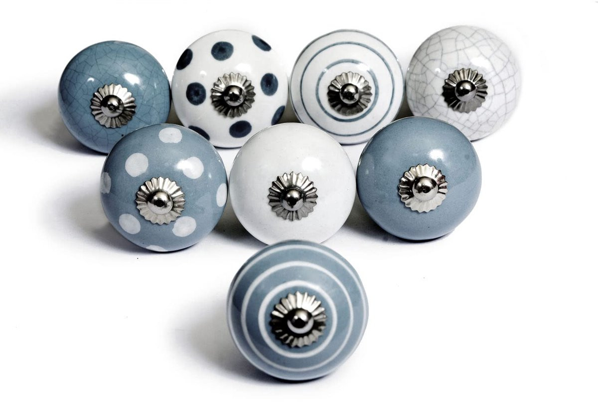 TRANKIELO Set van 8 handgeschilderde keramische knoppen voor kasten en laden, Diameter: 4 cm