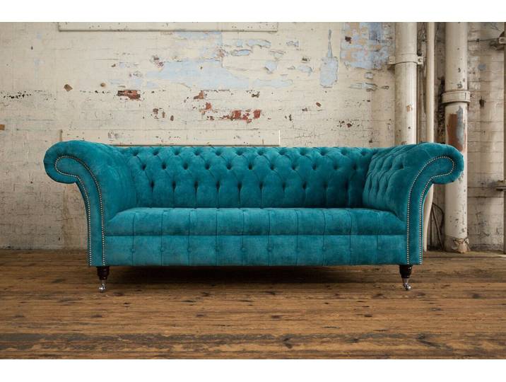 JVmoebel Chesterfield-Sofa JVMoebel Chesterfield Sofa aus Samtvelours in Türkis, Packung, Made in Europa