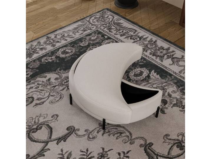 Banc de Rangement 86x47 5x43cm - Pouf Coffre Demi-lune avec Plateau - Table d'Appoint - Bout de Lit - Salon Entrée - Chenille Beige