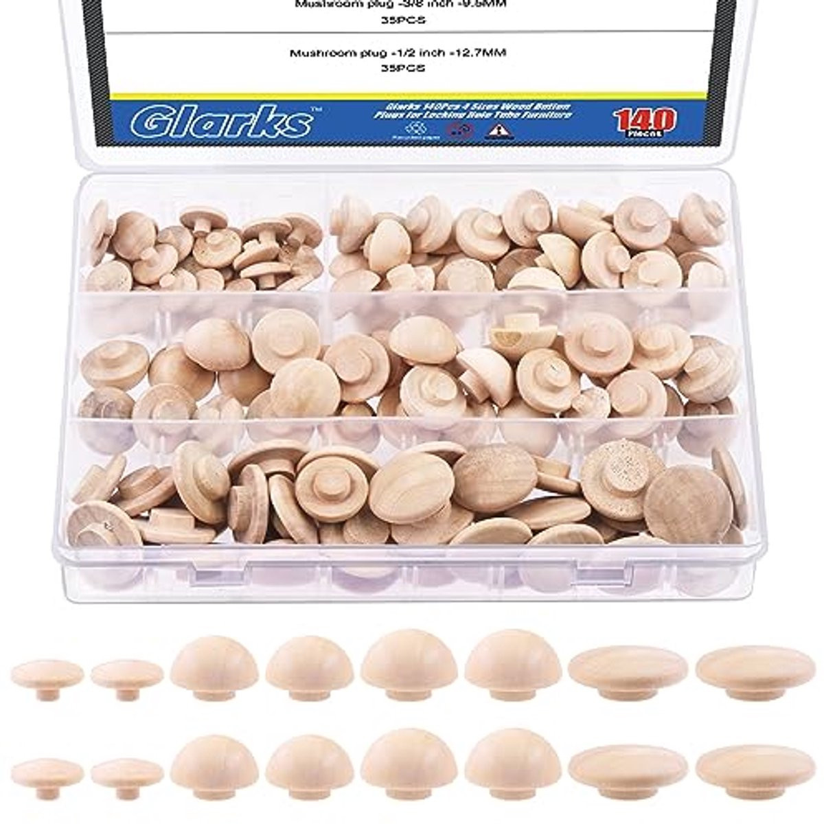 Houten Knop Pluggen Set van 140 stuks in 4 maten voor meubels