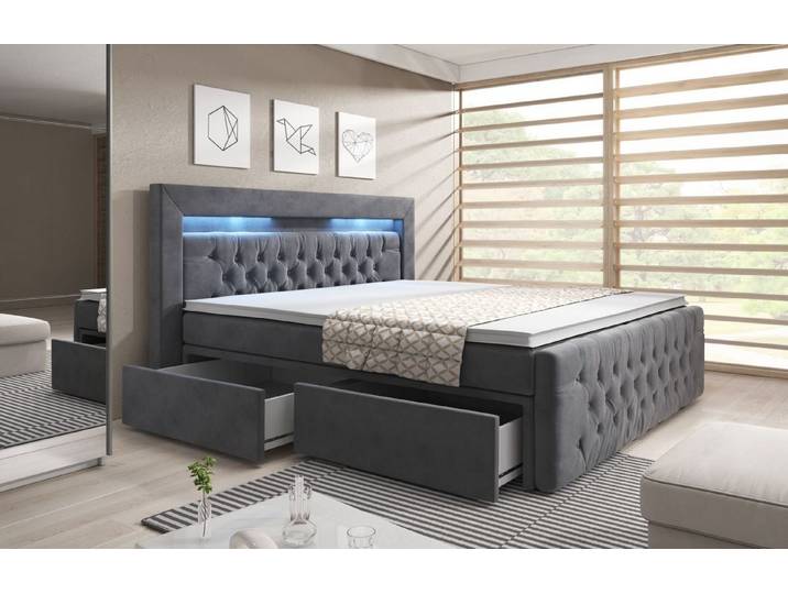 Lukas Möbel Boxspringbett Chesterfield Boxspringbett Venezia mit Bettkasten und LED, Chesterfield-Design