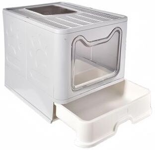 Uplift Essentials Foldable Cat Litter Box With Drawer Design And Scooper grey