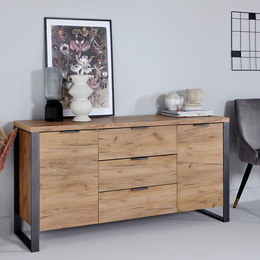 Mercury Apogee 150 Cm Wide 3 Drawer Sideboard Light Brown/Anthracite 76.2cm H X 150cm W X 39.5cm D