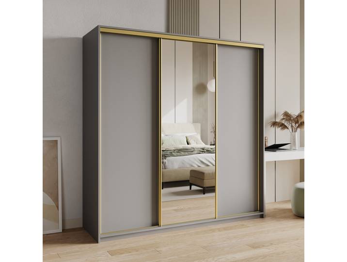 Masseno Schiebetürenschrank TAVI 200/205/60cm 3-türig mit Spiegel Graphitfarben